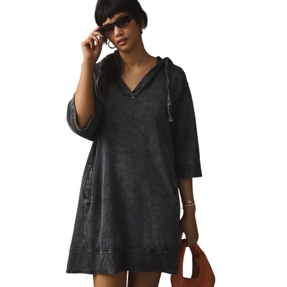 Daily‎ Practice Anthropologie Hooded Sweatshirt Dress Black Mineral Wash Medium
